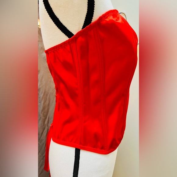 NWT LG Fiery Red Satin Corset Bustier Lace-Up Back Halloween Costume Devil Top - Picture 8 of 15